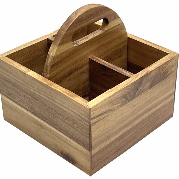 Premium Acacia Wood Flatware Caddy with Handle - Organized Dining Solution